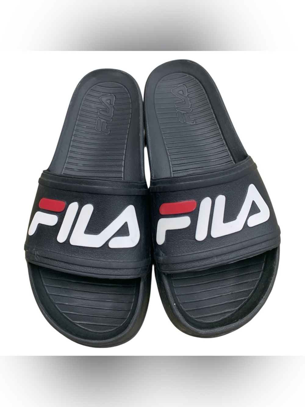 Fila Black Slide Sandals with White & Red Logo S9